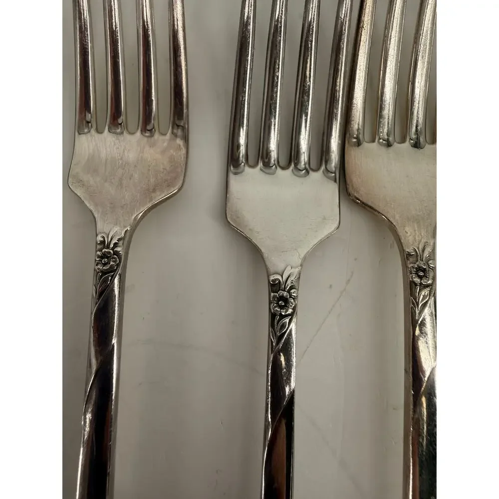 Oneida Community Evening Star Silverplate Dinner Forks 1950s Vintage Lot of 8